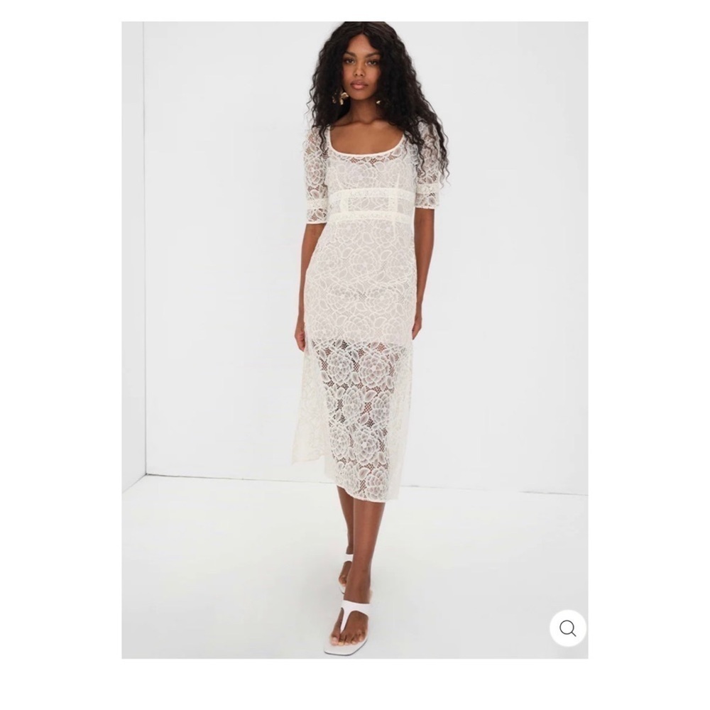 For Love & Lemons White Lace Midi Dress Open Back Bridal S NWT - Picture 3 of 15